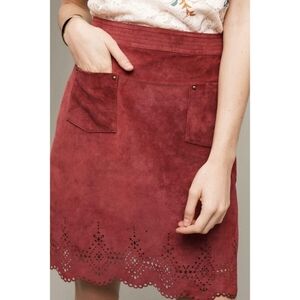 Anthropologie Maeve Women's Suede Scalloped Terracotta Laser Cut Mini Skirt 12